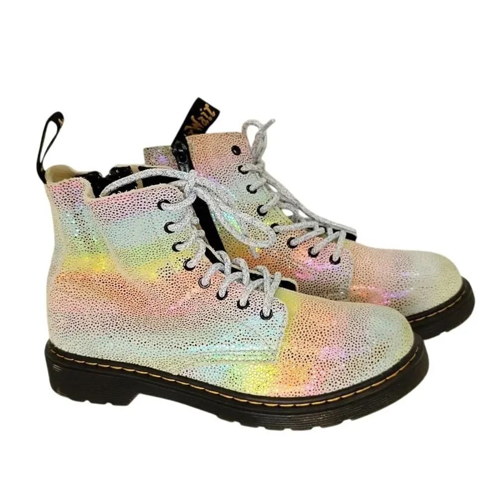 Dr. Martens Womens Pascal Iridescent Leather Hi Top Combat Boots - Sz. 5